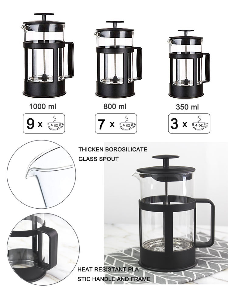 Hot Selling Portable Travel French Press Coffee Maker Glass French Press With Bpa Free Plastic Flame