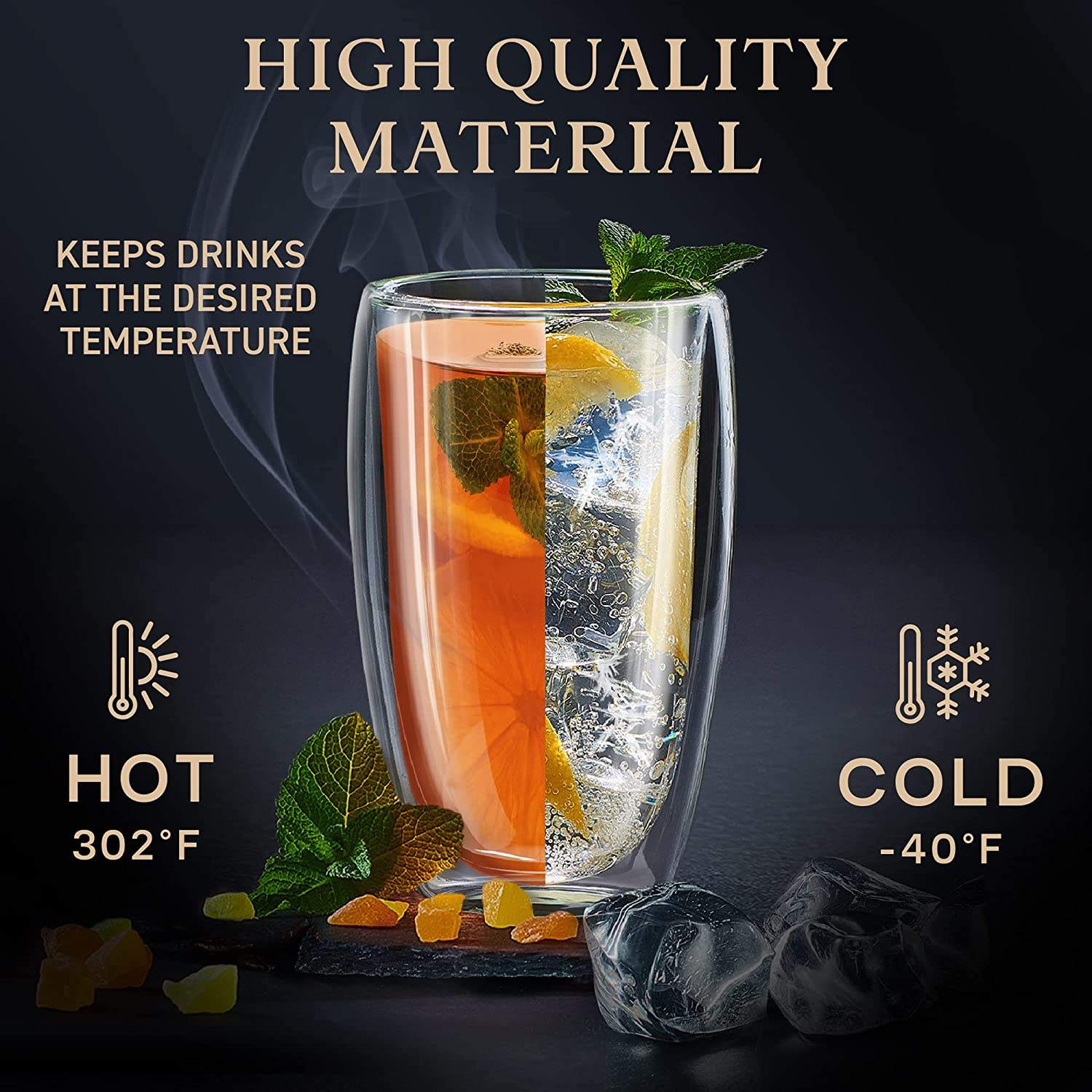 Glass Coffee Mugs Set Double Wall Insulated Cups Large Mugs for Tea Latte Cappuccino Borosilicate Clear Glass Cups