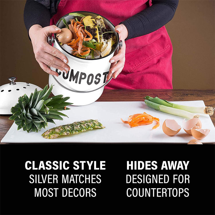 Kitchen Compost Bin for Kitchen Countertop - 1.0 Gallon Compost Bucket with Lid for counter-top breeding fertilizer