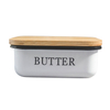 Wholesale Airtight Keeper Container Beech bamboo Lid Metal Suger Cheese Storage Box Butter Dish