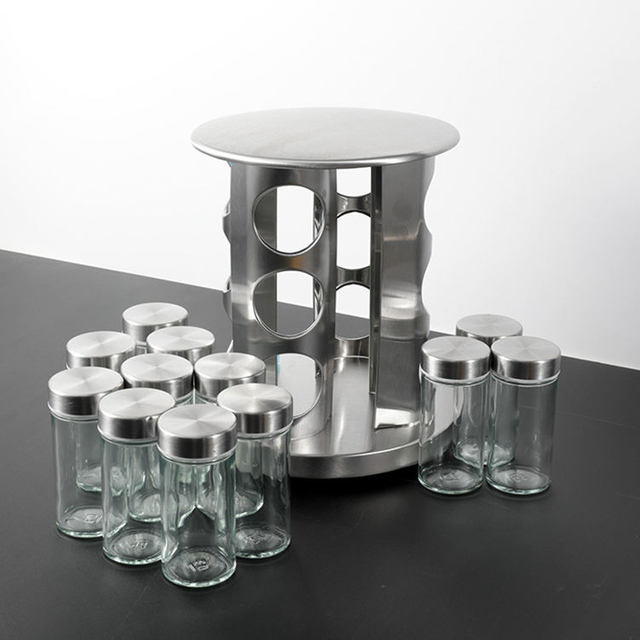 Factory direct sales Amazon hot sale Glass seasoning bottle Rotatable shelf Seasoning jar set