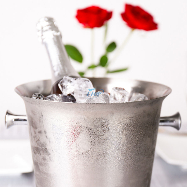Custom Logo Silver Serveware Double Walled Stainless Steel Insulated Ice Bucket for Parties Events Gatherings