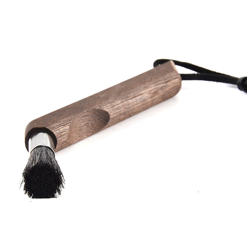 Professional Coffee Brush, Natural Bristle Coffee Grinder Brush, Walnut Handle Espresso Brush with Lanyard for Barista