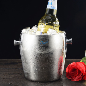 Custom Stainless Steel Champagne Wine Ice Bucket Cooler Double Wall Insulated Metal Ice Buckets For Parties