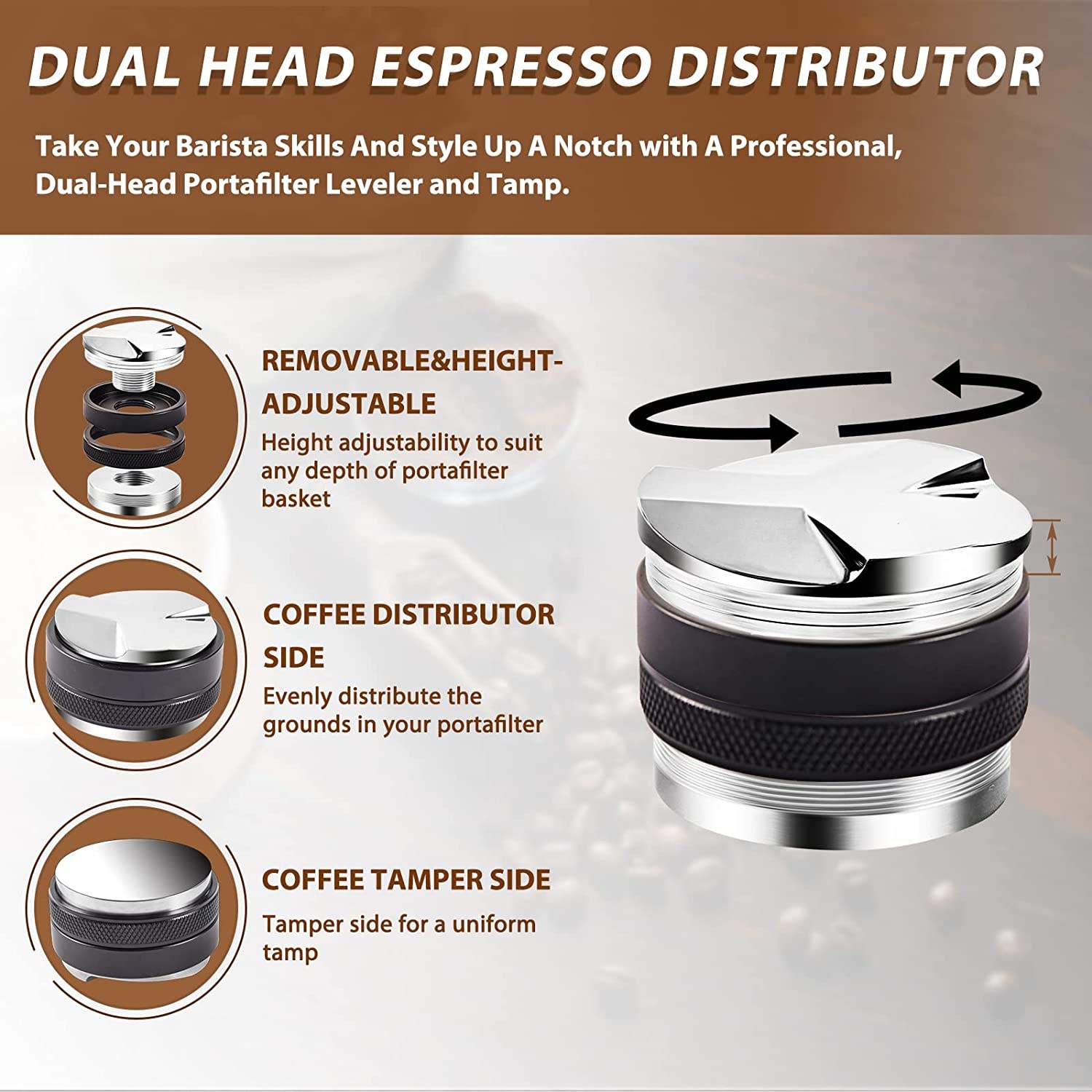 Espresso Tamper Coffee Distributor Tamper Espresso Stirrer Wood Coffee Tamper Station Espresso Tamping Mat Compatible with 58mm