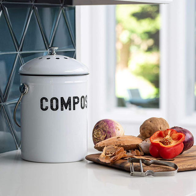 Compost Bin Kitchen Counter 1.3 Gallon Indoor Kitchen Gavinizational Zinc Metal Compost Bin with Lid Sealed