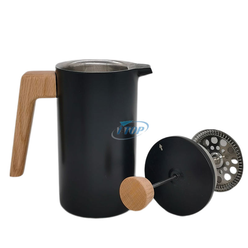 French Press Double Wall Insulated Thermal Wooden Handle Stainless Steel 304 Cafetiere Coffee Maker