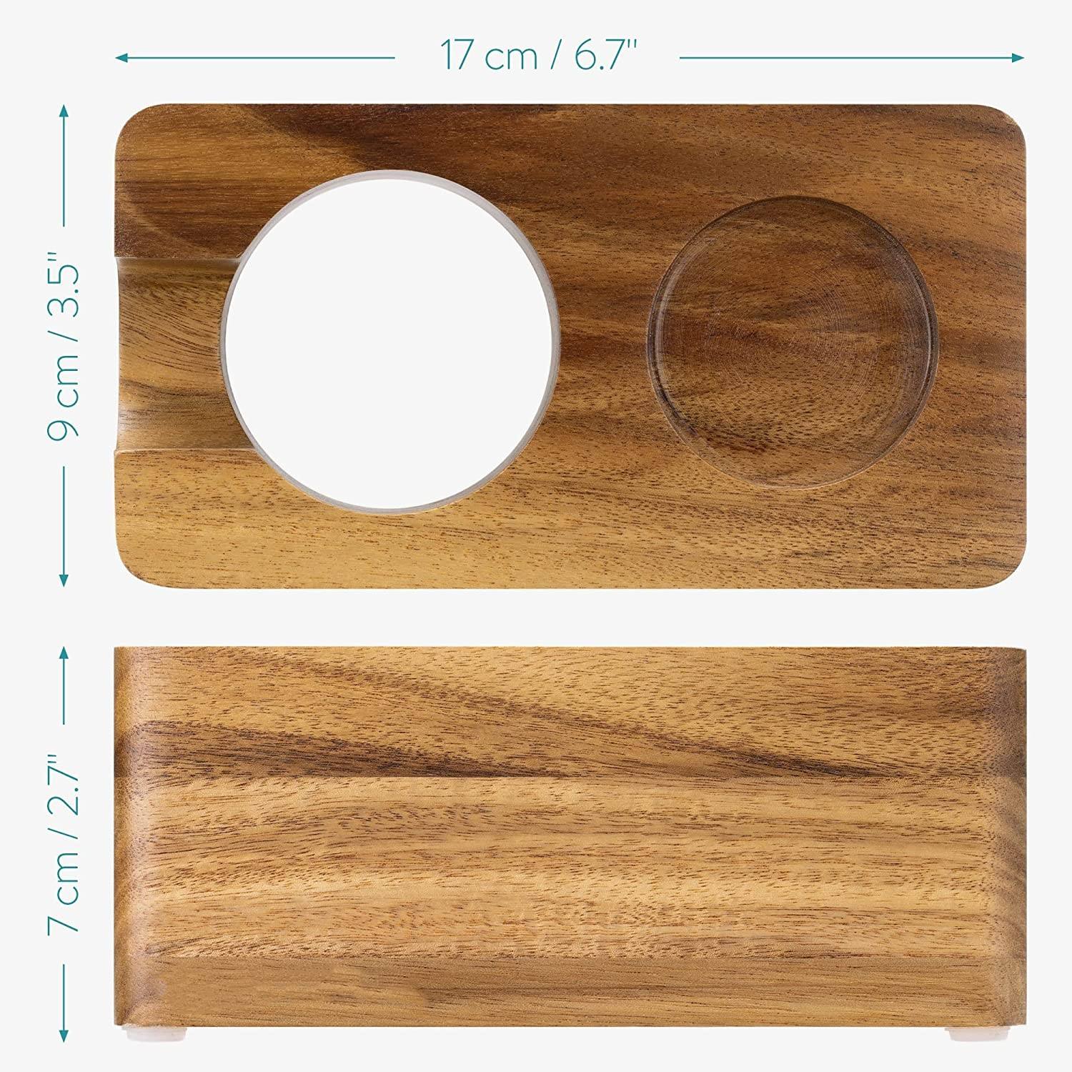 Wood Coffee Tamper Station - 51mm Tamper Holder for Espresso Machine Accessories - Wooden Portafilter Stand for Coffee Shop
