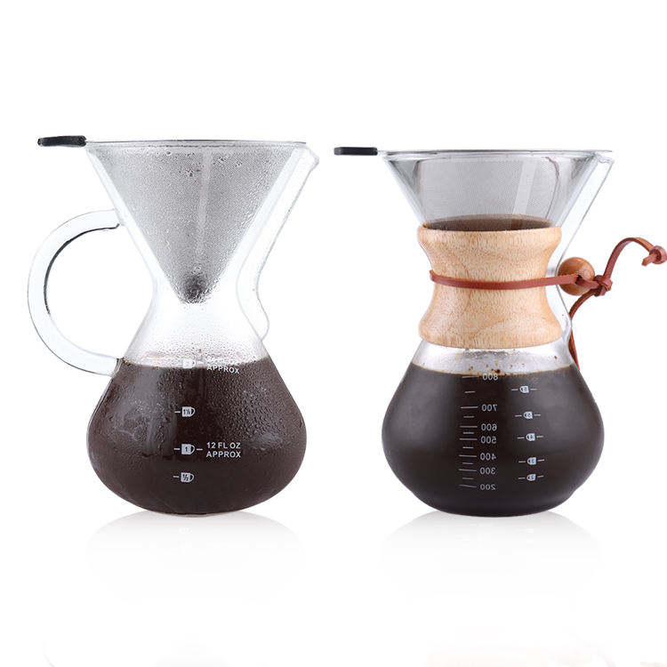 Hot Selling Pour Over Coffee Maker High Borosilicate Glass Carafe With Paperless Stainless Steel Coffee Drip And Wood Sleeve