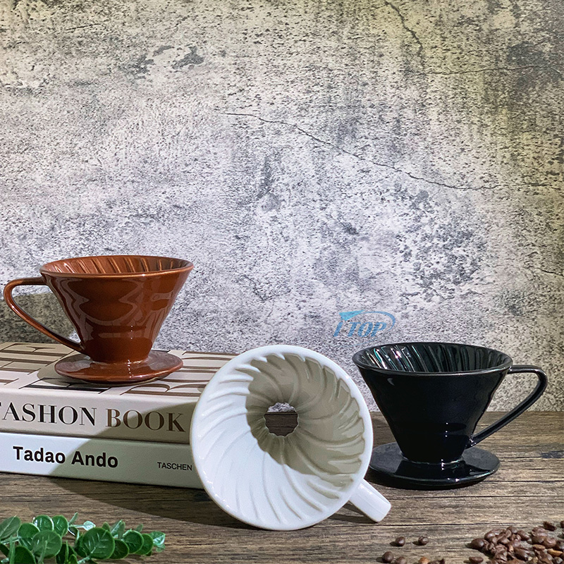 Custom multicolor embossed porcelain v60 coffee filter ceramic pour over coffee dripper