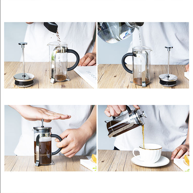 Wholesale 600ML 800ML 1L French Press Coffee Maker Premium Glass Coffee Pot French Press With Wooden Handle