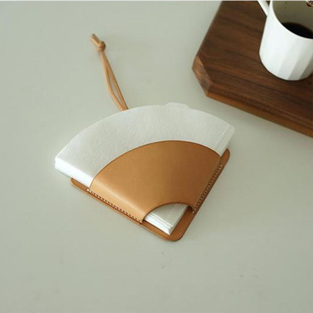 Custom Logo New Arrival Genuine Cute Leather Coffee Filter Holder