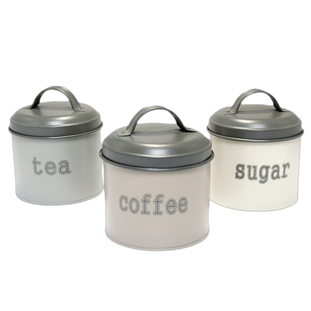 Kitchen storage stainless steel tea coffee sugar canister sets with Lid