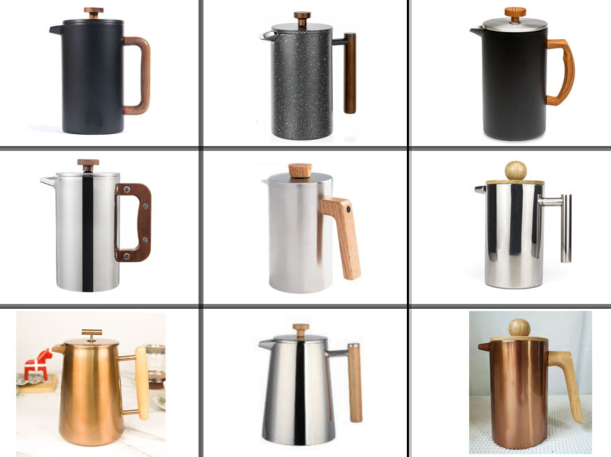 SS 304 with 4-Level Filtration Systems Dishwasher Safe Double Wall Stainless Steel coffee french press