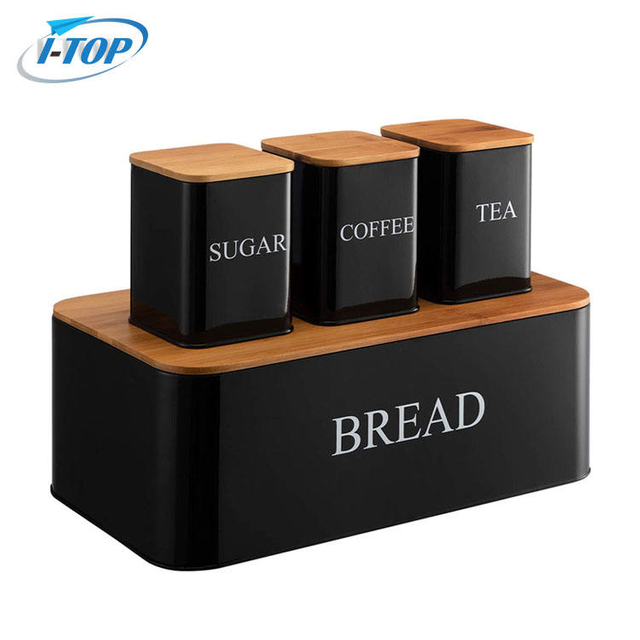Bread Bin Tea Coffee Sugar Canister Set Stainless Steel Storage Boxes & Bins Metal Food Container Customized Logo