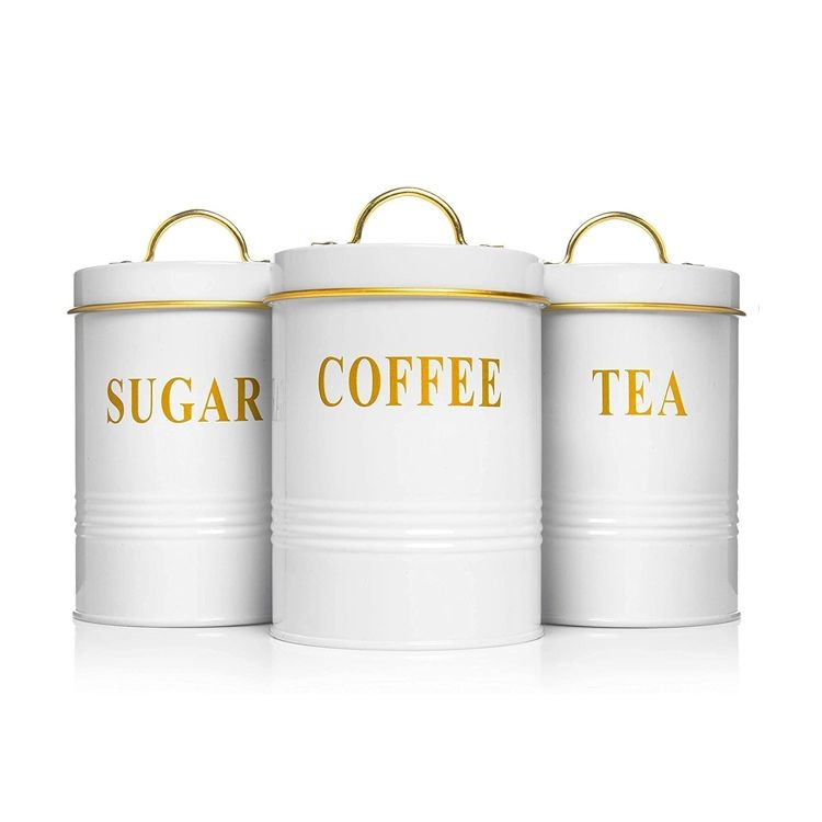 Supplier Kitchen Pantry Organization Coffee Sugar Containers White Color Airtight Stainless Steel Canister Set For Storage Food