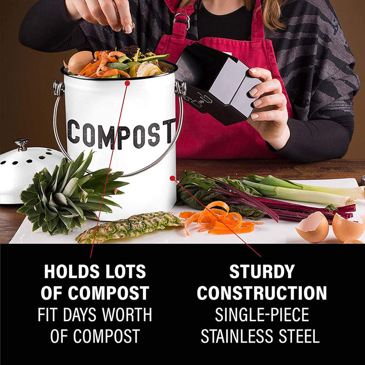 Kitchen Compost Bin for Kitchen Countertop - 1.0 Gallon Compost Bucket with Lid for counter-top breeding fertilizer