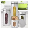 4 Piece Silver Brushed Stainless Steel Storage Canister Container Set with Glass Windows