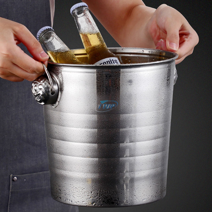 Bar Tools 3.5 Quarts Insulated Stainless Steel Double Wall Ice Bucket with Strainer