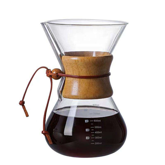 Hot Selling Pour Over Coffee Maker High Borosilicate Glass Carafe With Paperless Stainless Steel Coffee Drip And Wood Sleeve