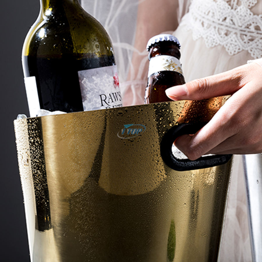 Custom Design 3 Liter Champagne Wine Ice Bucket Keep Cool For Hours Stainless Steel Insulated Ice Bucket For Cocktail Bar