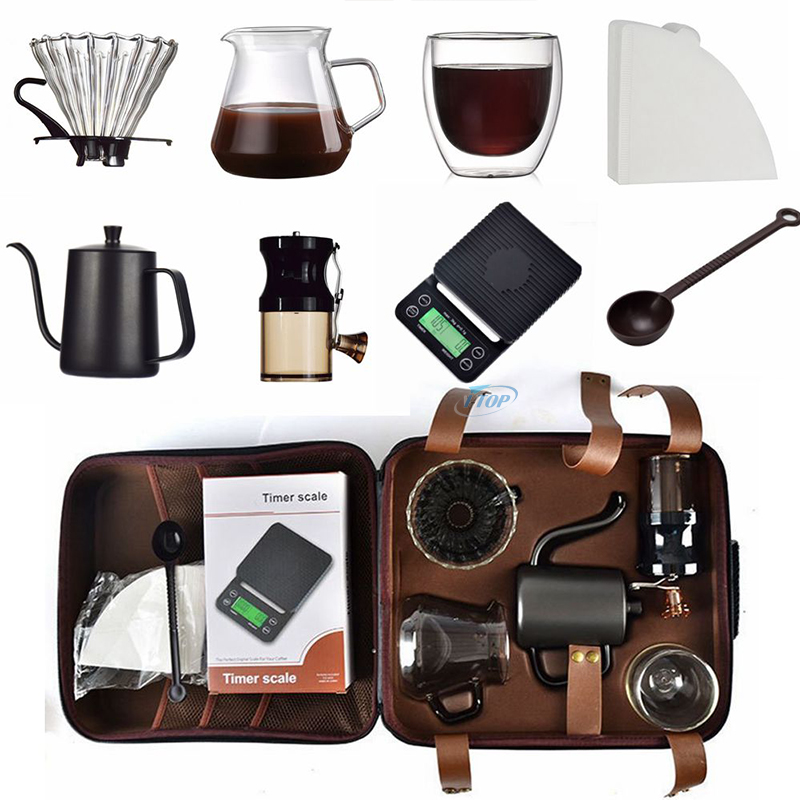 Manufacturer Hand Brew Pot Custom Logo Portable Outdoor Camping Travel Gift Box Maker Drip Pour Over V60 Coffee Kit Coffee Set