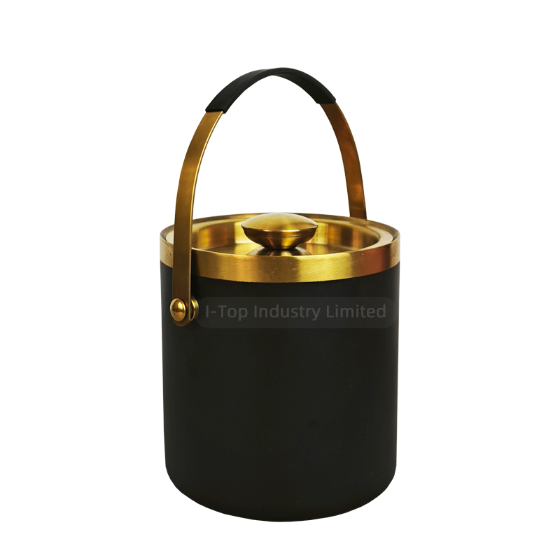 Portable Handle Stainless Steel Ice Bucket Double Wall with Sealed Bucket Lid