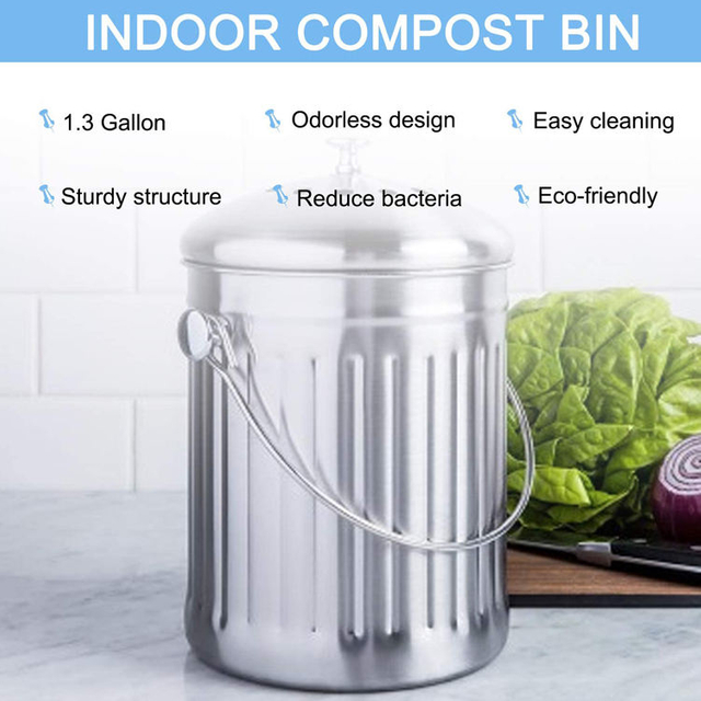 indoor Stainless Steel with filter Container Countertop compost bin kitchen