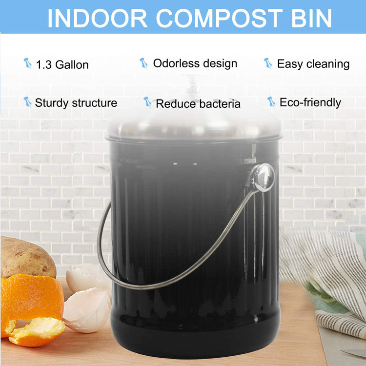 Eco recycled material household indoor kitchen garbage trash recycle food waste compost bin for counter top