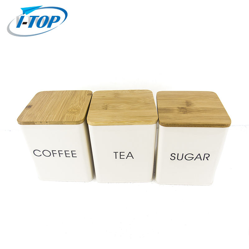 3 Pieces Tea Sugar Coffee Canister Set Storage Jars Kitchen Storage Canister Set with Bamboo Lid