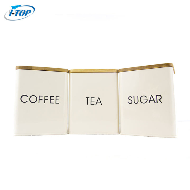 3 Pieces Tea Sugar Coffee Canister Set Storage Jars Kitchen Storage Canister Set with Bamboo Lid