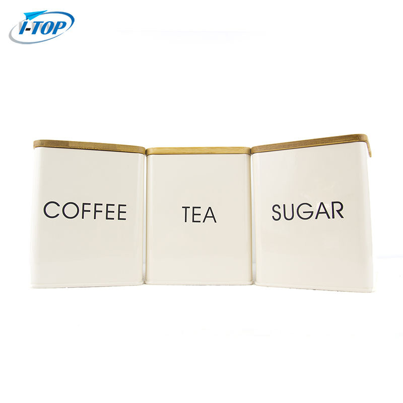 3 Pieces Tea Sugar Coffee Canister Set Storage Jars Kitchen Storage Canister Set with Bamboo Lid