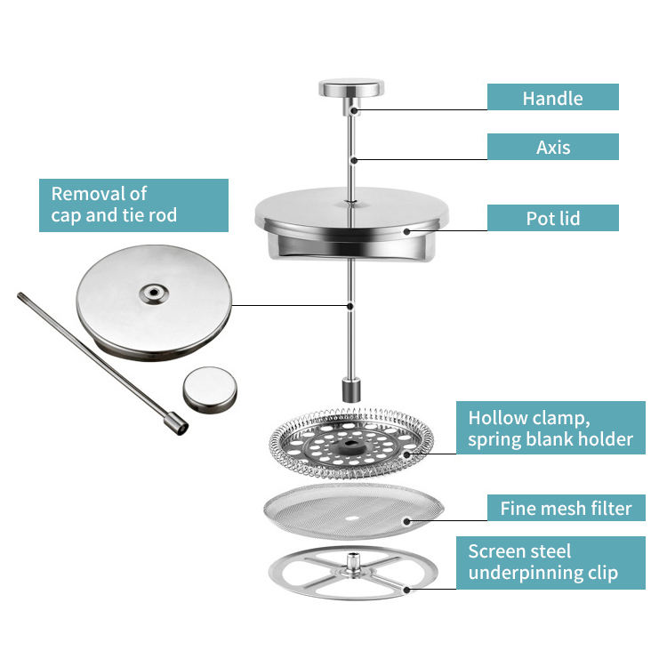 Brand New High Quality With Filter Coffee Press Tea Maker Pot Stainless Steel Press Coffee