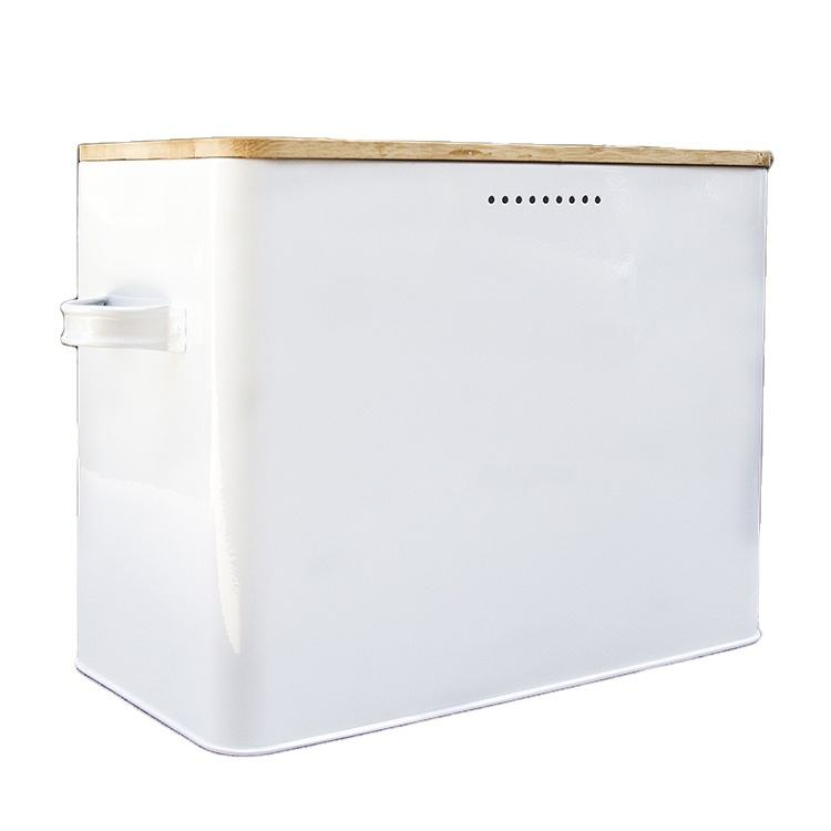 Kitchen Food Storage Container Box Vintage Metal Bread Bin With Bamboo Cutting Board Lid