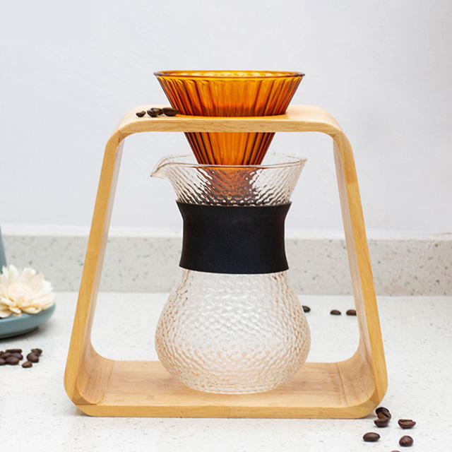 Bamboo Wood Coffee Dripper Double Stand Pour Over Coffee Stand PourOver Drip Holder