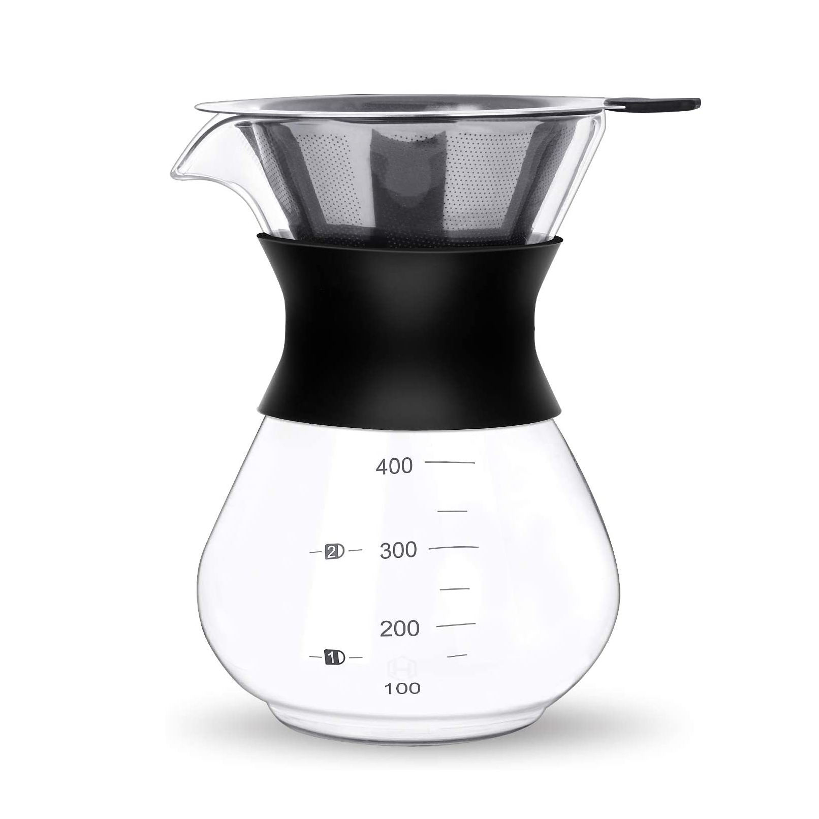 High Quality Borosilicate Glass Stainless Steel Filter Pour over Coffee Dripper