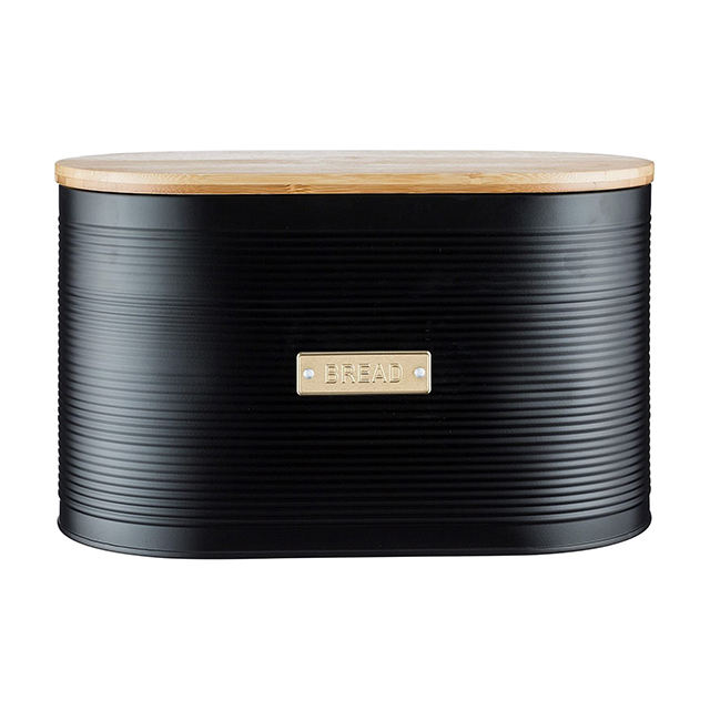 Bread Bin with Bamboo Lid kitchen Matte Black corner metal stainless steel bread box and canisters