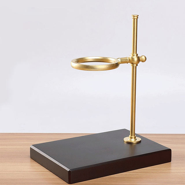 Wholesale copper coffee filter holder pot drip filter holder Walnut wooden base adjustable height