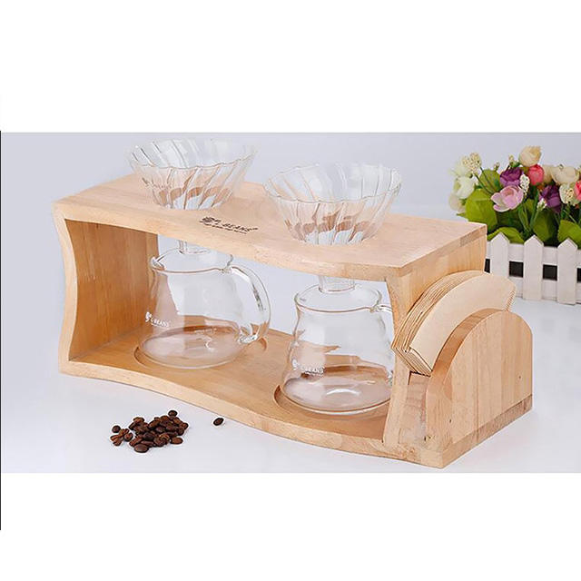 Coffee Dripper Double Stand Bamboo Pour Over Coffee Stand PourOver Drip Holder