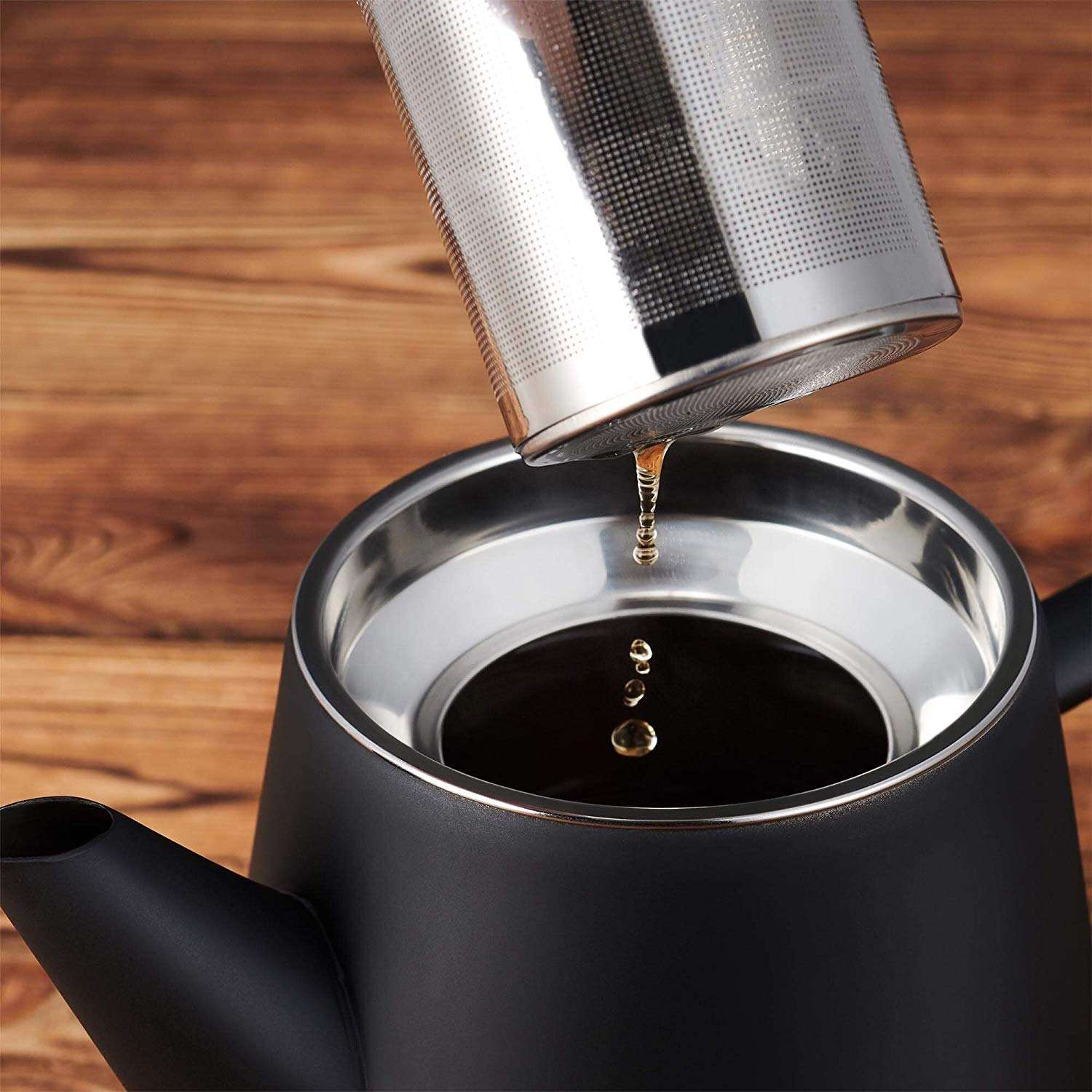 Stainless Steel Teapot with Warmer Double walled 1.2L Keeps tea hot for a long time with tea infuser Teapot