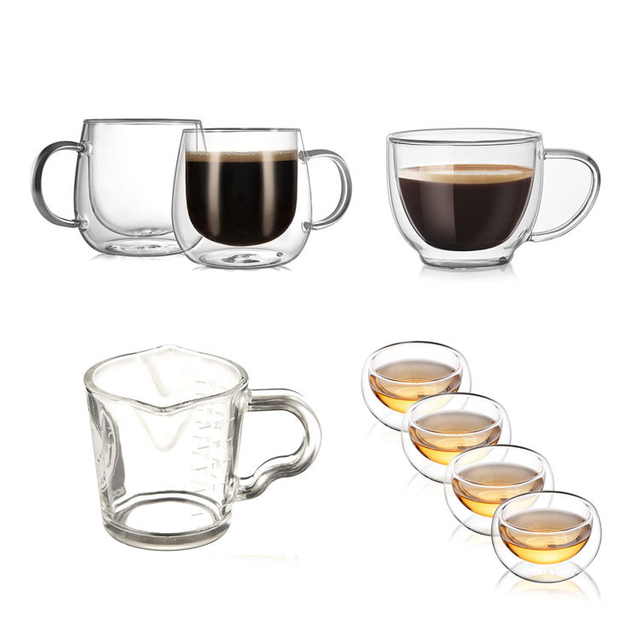 Double Walled Glass Coffee Or Tea Cups Insulated 250ml Coffee Mugs