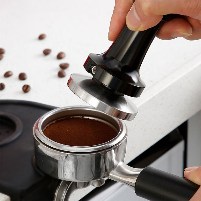 Black Aluminum Handle And Stand Barista Espresso Tamper 51-58mm Base Coffee Tamper with Spring