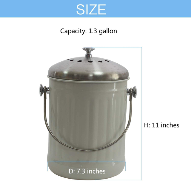 1.3 Gal Composter with Lid Gavinizational zinc metal Kitchen Countertop Rust Proof Compost Bin with Charcoal Filter