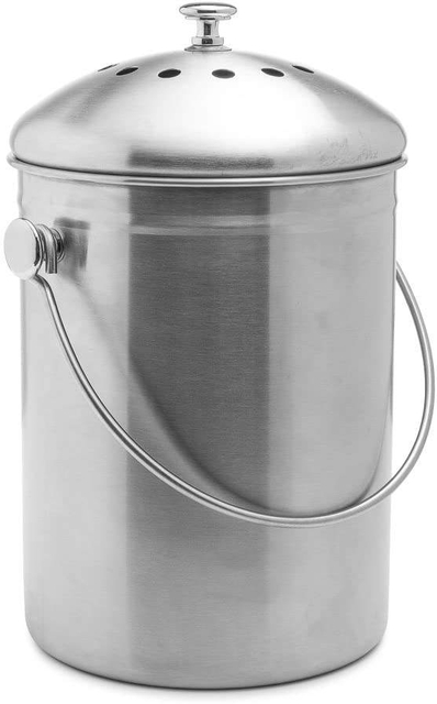 Kitchen Compost Bin for Kitchen Countertop 1.3 Gallon Stainless Steel with 1 Spare Charcoal Filter Compost Bin