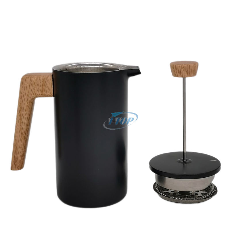 French Press Double Wall Insulated Thermal Wooden Handle Stainless Steel 304 Cafetiere Coffee Maker