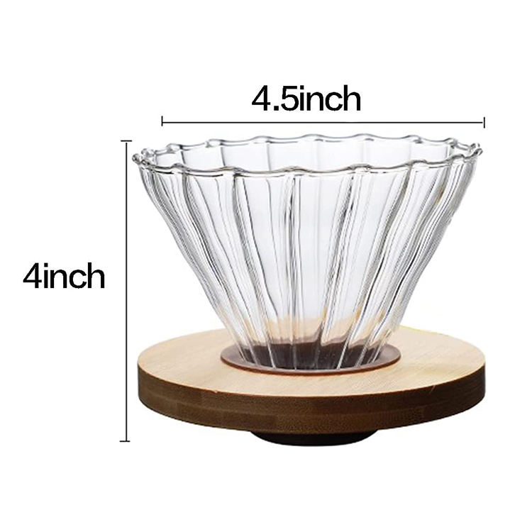 Glass Threaded Pour Over Coffee Filter Coffee Dripper with Walnut Pad