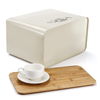 Kitchen Modern Metal Stainless Steel White Bread Box Cutting Board Bamboo Lid High Capacity Food Storage Bread Bin