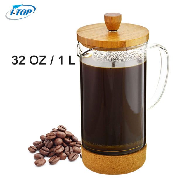 I-TOP GFP12 new Styles Glass Portable Bamboo French Press With Handle