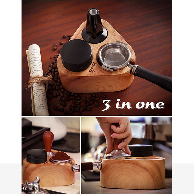 Portafilter Stander Coffee Tamper Mat Wood Holder, Coffee Tamper Holder, Wooden Coffee Holder