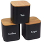 High Grade Metal tea coffee sugar Container Kitchen Food Storage Canister Set With Wooden Lid Jar